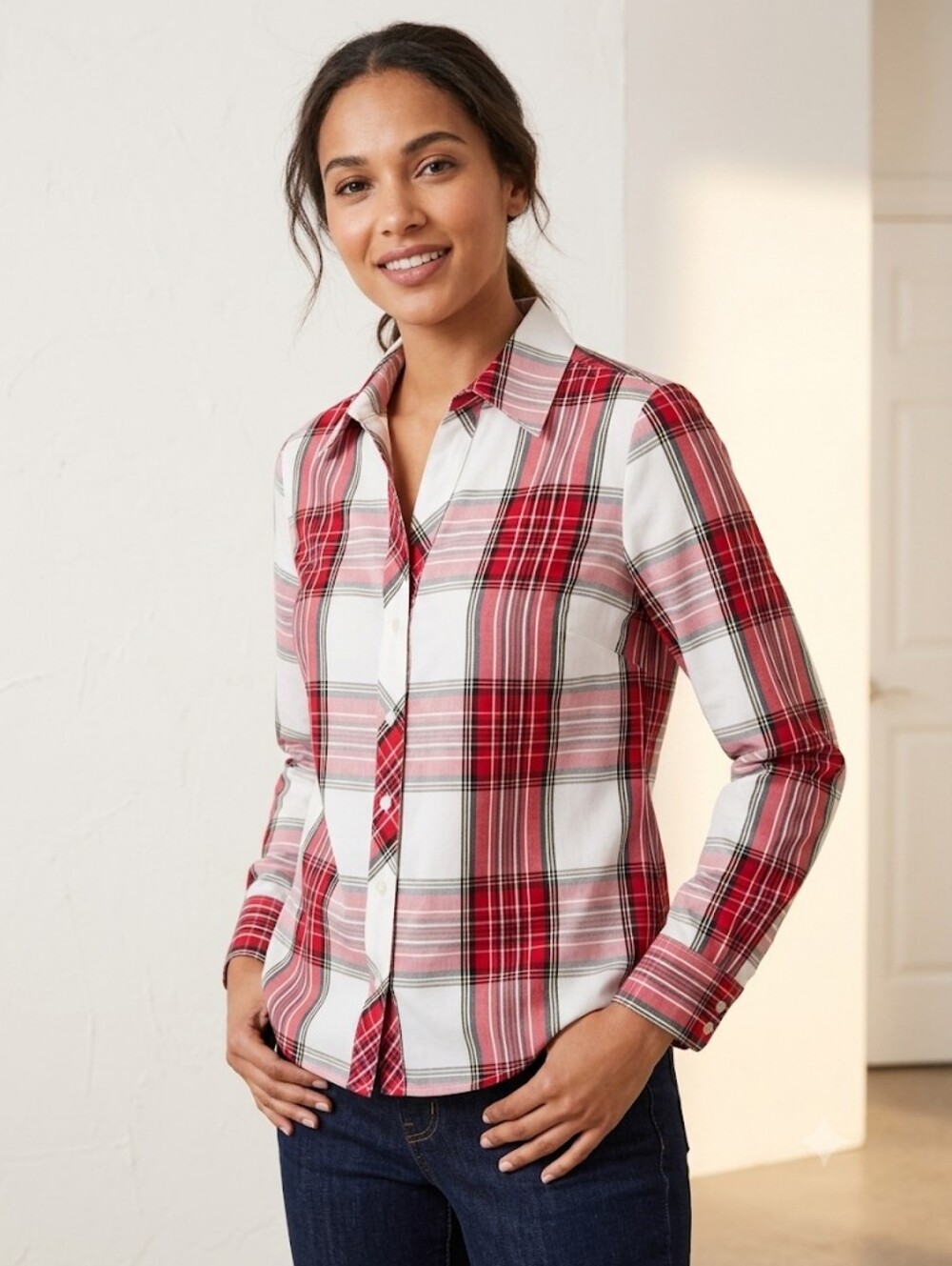 Investments Red,White& Black Plaid Button-Down Shirt